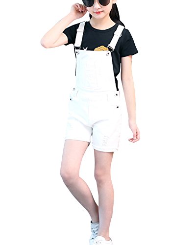 ZiXing Fille Enfant Salopette Short Combinaisons Vintage Combi Pantalon Blanc XL