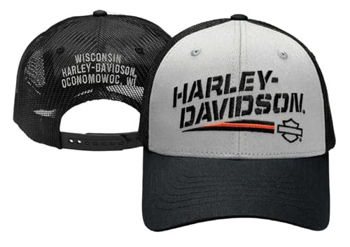 Harley-Davidson Men's Streak Adjustable Snapback Trucker Hat, Black/Gray