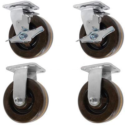 CasterHQ - 5" X 2" HIGH Temperature PHENOLIC Wheel | 2 Swivel W/Brakes & 2 Rigid | 3,000 LBS Capacity PER Set of 4