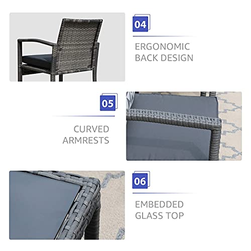 Patiorama 5 Piece Outdoor Patio Wicker Furniture Set, All Weather Grey Pe Rattan Chair And Ottoman Footstool Set, W/Coffee Table, Cushions (Dark Grey) For Garden, Balcony, Porch, Space Saving Design #TOP5
