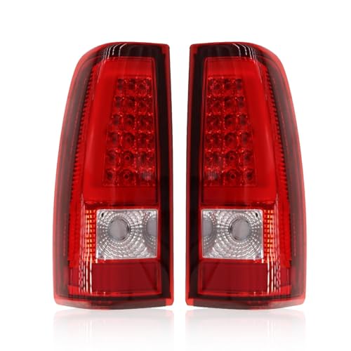 Jecoupoon Tail Lights Compatible with 2003 2004 2005 2006 Silverado 1500 2500 3500 Red Tube Rear Light Tail Lamps Driver & Passenger GM2800174 GM2801174