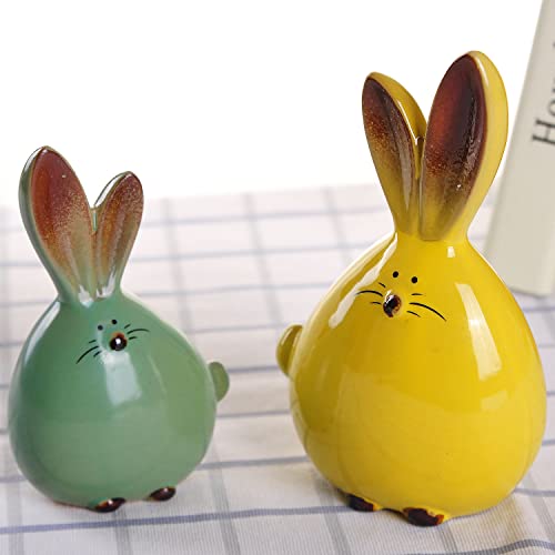 Figuras de conejos de cerámica decorativos para escritorio miniatura 7
