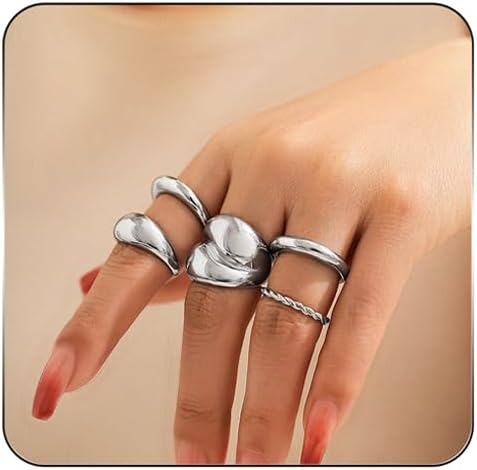 MIFYNN Chunky Gold Rings for Women Gold Silver Adjustable Thick Ring Fashion Sta