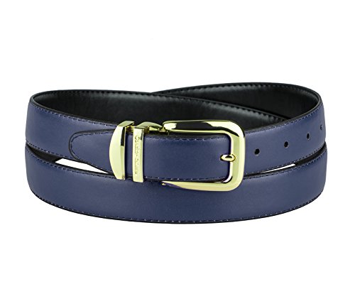 Concitor Reversible Belt NAVY BLUE & Black Bonded Leather Gold-Tone Buckle 34