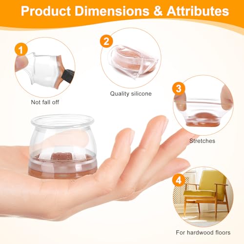 Image of CHUNZEXI 16 Pack Chair Leg Floor Protectors for Hardwood Floors, Silicone Felt Covers Pads Caps, Protect Wood Furniture Feet Floors Noise Reduce and Scratch (Universal Large)