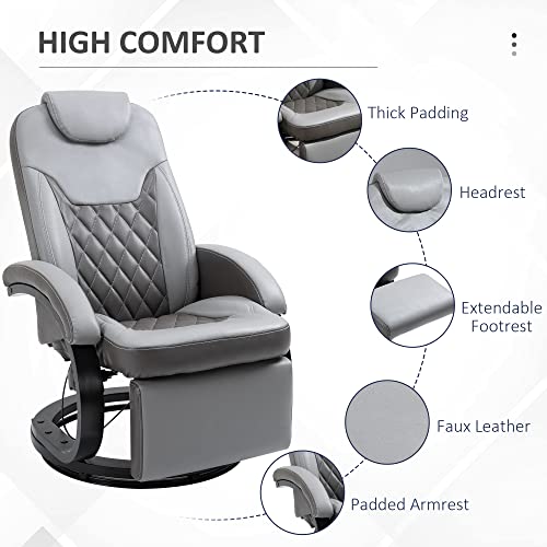 Homcom Pu Recliner Reading Armchair With Footrest, Headrest And Round Steel/Wood Base For Living Room Or Office, Grey #TOP4