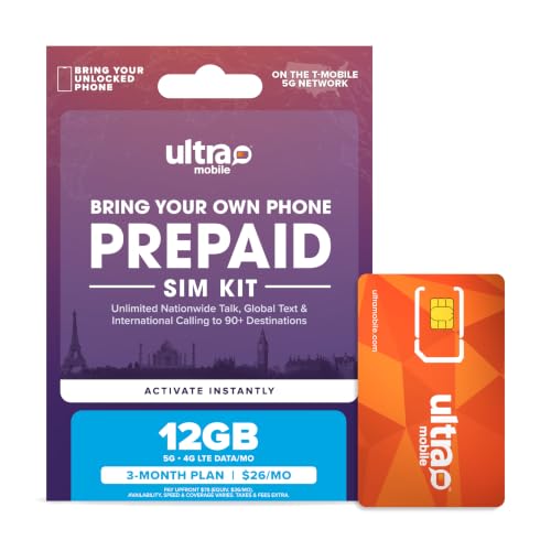 Image of Ultra Mobile 12GB Prepaid SIM Kit, 3-Month Plan on the T-Mobile 5G Network