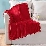 MIULEE Fleece Baby Blanket with Pompom Tassel for Boys, Girls, Kids, Infant, Newborn Soft Flannel Christmas Blanket Cozy Throw Blanket Fuzzy Plush Warm Boho Decor for Crib Stroller Nap 30'x40' Red