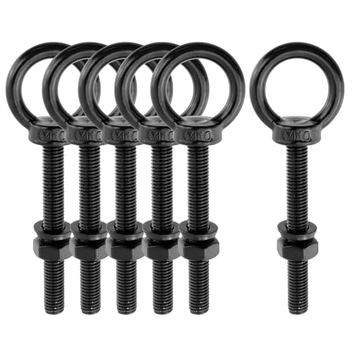 Image of Antrader Lifting Shoulder Eye Bolts,M10 x 80mm,Stainless Steel,Black,6 Set | Machinery Shoulder Lifting Eye Bolt with Lock Nuts,Lock Washers,Flat Washers
