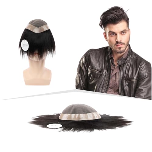Artello® MONOFILAMENT Smart Hair Patch for Men, Soft Hair Wig in 100% Natural Human Hair, Easy Fit with Tape, Glue or Clips, 1D Mono Base (Colour: Indian Black) (9x6)