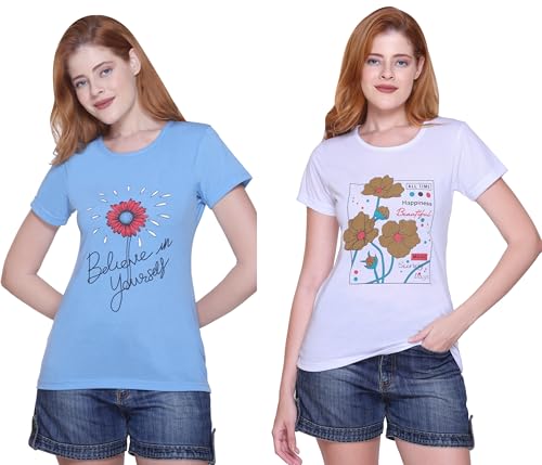 Image of Women's Cotton Half Sleeve Regular Fit T Shirt || Printed Tshirts for Women Pack of 2