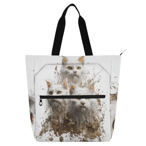 Bolsa de mano de tela impermeable con diseño de gato turco 3D para compras