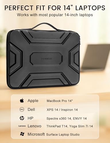 Image of DOMISO 14 inch Laptop Sleeve with Handle, Shockproof & Waterproof EVA Protective Laptop case, Hard Laptop Sleeve for 14 inch HP Dell Asus Lenovo Laptop, Black