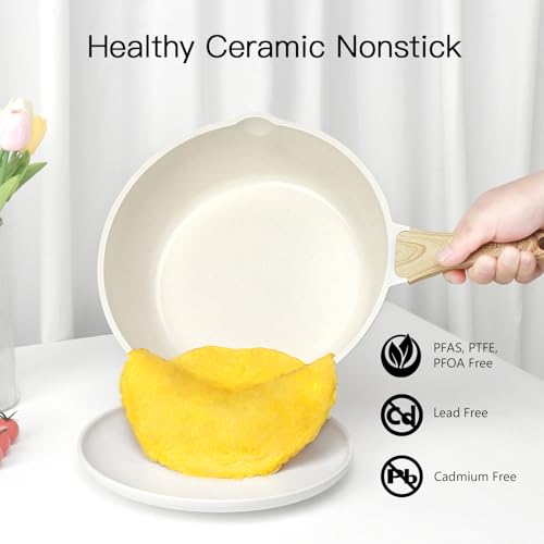 Image of GiPP Ceramic Pots and Pans Set Non Stick - 17 Pcs Nonstick Cookware Set, Non-toxic Healthy Kitchen Cooking Set /Frying Pans Set, Dishwasher Safe, PFAS PTFE PFOA PFOS Free, Cream White