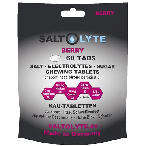 SALTOLYTE 60 TABS compresse masticabili con sodio, potassio, calcio e magnesio per sport, calore, perdita di sudore (60, Berry)