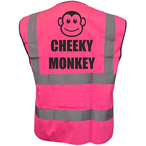 Cheeky Monkey Kids Pink Hi Vis Viz Vest Waistcoat, Childrens High Visibility Reflective Fancy Dress Small Cover