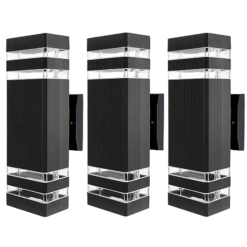 RETRELMP Outdoor Wall Lights, LED Square Modern Porch Lighting Fixtures, Black Exterior Up and Down Wall Mount Lights Front Porch Wall Sconce for Garage Garden Balcony 3 Pack… by RETRELMP - Used condition - US$52.25