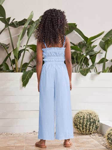 Image of Floerns Girl's 2 Piece Set Ruffle Trim Cami Tops with Paperbag Waist Wide Leg Pants