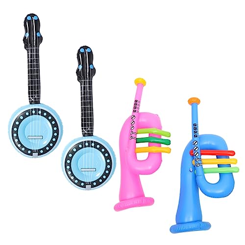 Hoement 4個 楽器風船 音楽パーティー用品 ロックンロールパーティーの装飾 トランペットのおもちゃ 80 年代 90 年代のバルーン インフレのおもちゃ 人工のパーティー小道具 ギターを爆破
