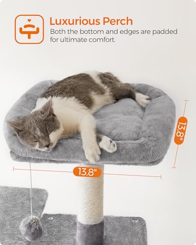 Image of Feandrea Cat Tree, 54.2-Inch Cat Tower, Plush Multi-Level Condo with 4 Scratching Posts, 2 Perches, Hammock, Cave, Light Gray UPCT161W01