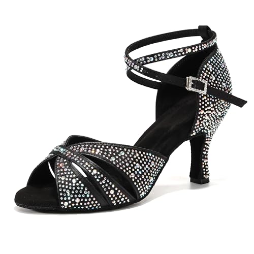 RW-L667 - Scarpe da ballo latino da donna, con strass, per salsa Chacha e prestazioni sociali