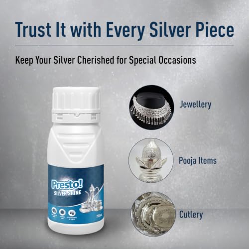Image of Amazon Brand - Presto! Silver Shine | Instant Silver Cleaner | 250 ml x Pack of 2 | For Silver Vessels, Antique Pieces, Jewellery