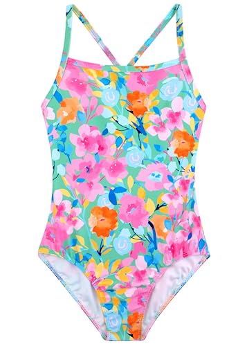 Belovance Girls Swimsuits One Piece Bathing Suit Crossback Straps Cute Toddler Kids Pool Beach Swimwear Quick Dry 4-12 Years