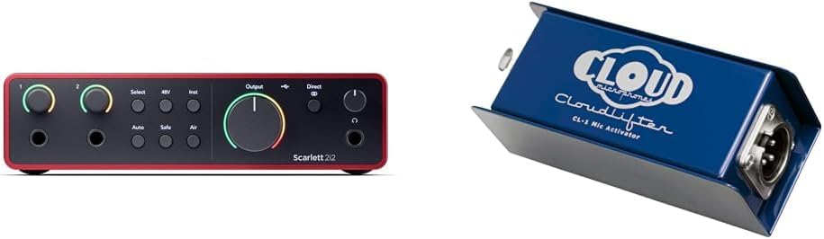 Focusrite Scarlett 2i2 4th Gen USB Audio Interface for Recording, Songwriting, Streaming and Podcasting   High-Fidelity & Cloud Microphones Cloudlifter CL-1