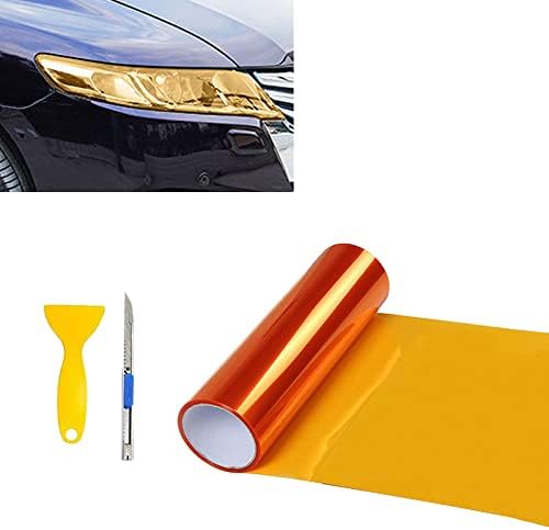 12” X 48” Orange Tint Air-Release Vinyl Wrap Film Roll for Car Headlight, Taillight, Fog Lights with Squeegee + Cutter（Orange）