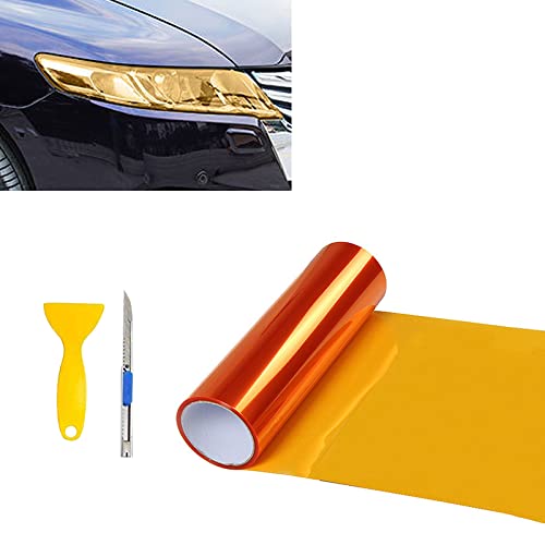 12” X 48” Orange Tint Air-Release Vinyl Wrap Film Roll For Car Headlight, Taillight, Fog Lights With Squeegee + Cutter（Orange） #TOP23