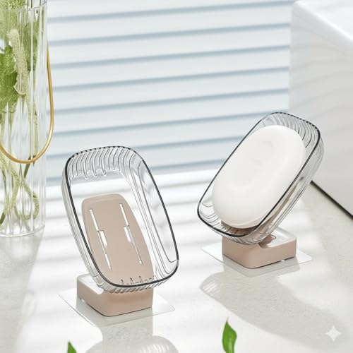 Image of Self Adhesive Soap Holder for Bathroom & Kitchen | Wall Mounted Soap Stand with Strong Sticker | No Drilling Soap Dish | Quick Dry Drainage Soap Tray for Wash Basin, Shower & Sink (Pack of 2)