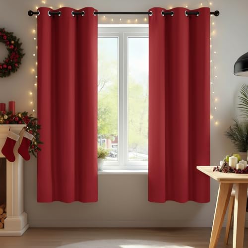Deconovo Chritsmas Red Curtains for Bedroom – Set of 2, 38W x 54L Inch Thermal Insulated & Noise Reducing Panels–Home Window Room Darkening Sustainable Grommet Drapes for Living Room and Nursery, Red