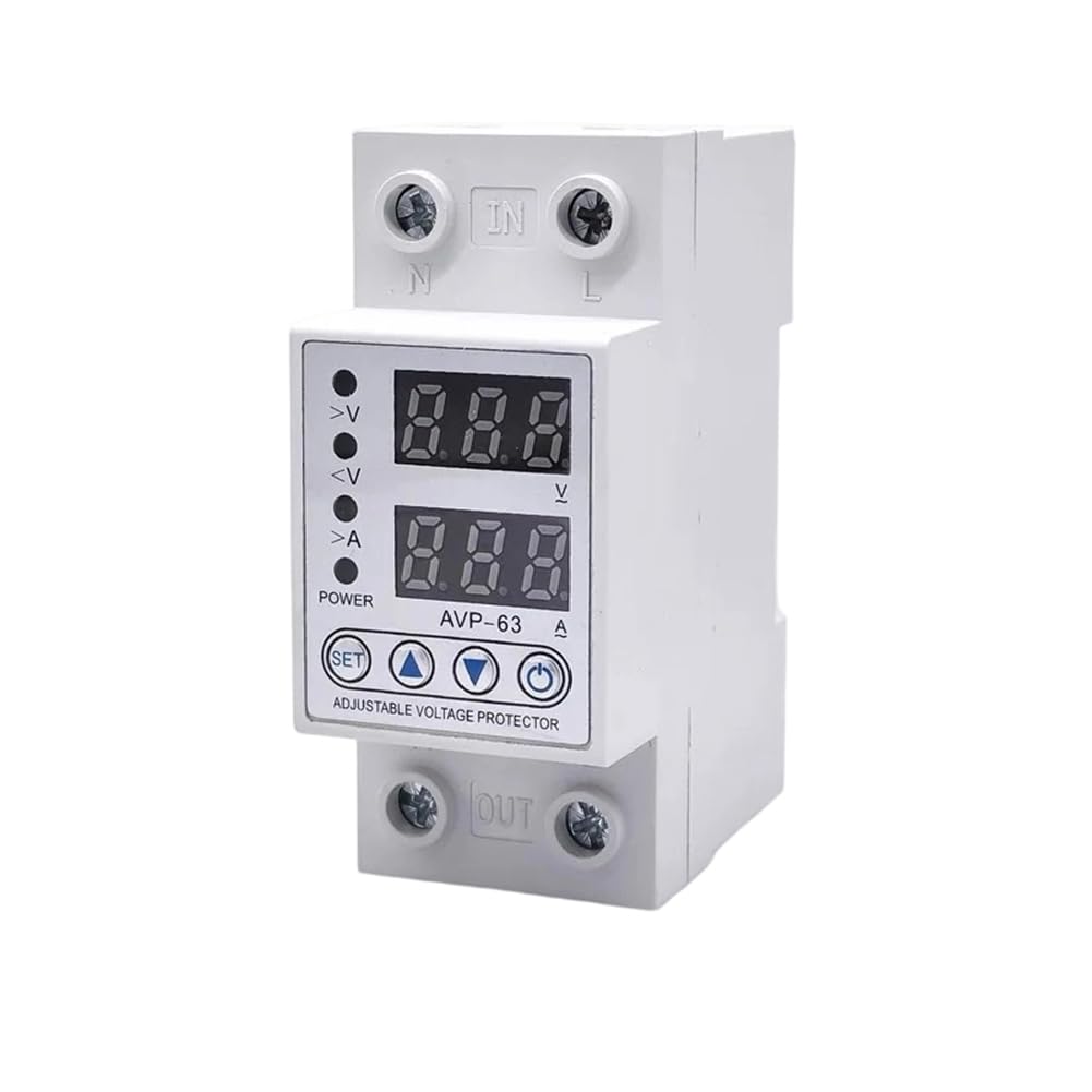 Aundhegrtt Voltage Adjuster 230V 63A Over Voltage Under Voltage Reclosing Protector Relay Current Limit Function Protection