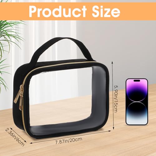 TSA-Approved Clear Toiletry Bag, Large Opening Transparent Makeup Bag with Handle, Quart Sized Travel Cosmetic Bags, Carry-On Airport Airline Compliant Bags for Men Women (Black)2