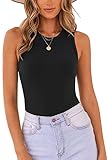 MISSJOY Tank Bodysuit for Women Racer Back Halter Neck Ribbed Black Bodysuit Tank Tops