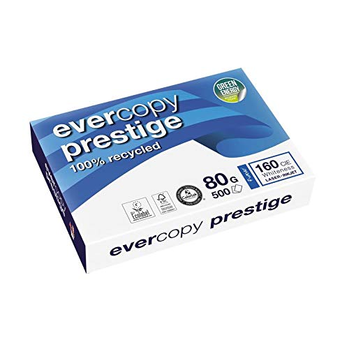 – Paquete de folios (500 hojas de papel Evercopy Prestige, A4, 80 g/m² – Lote de 5