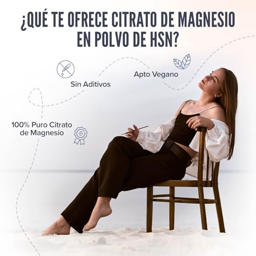 HSN Magnesiumcitrat Pulver (310 mg elementares Magnesium) | Geschmacksneutral 600 g = 300 Portionen | 100% reines Magnesium ohne Zusatzstoffe oder Trennmittel | Nicht-GVO, Vegan, Glutenfrei