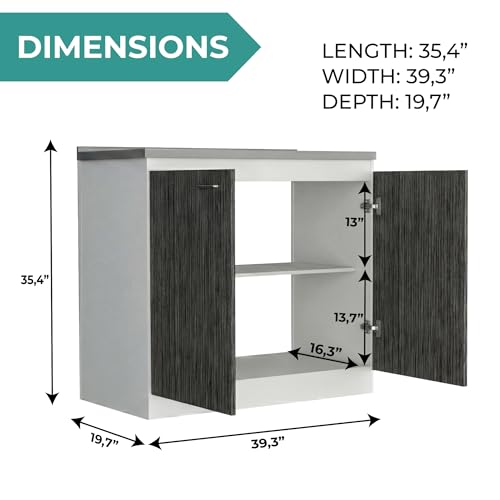 Image of Tuhome Napoles Utility Sink Base Cabinet with Integrated Stainless Steel Countertop, Freestanding Cabinet with Double Doors, Interior Shelf for Laundry Room, Utility Room, Mudroom or Kitchen