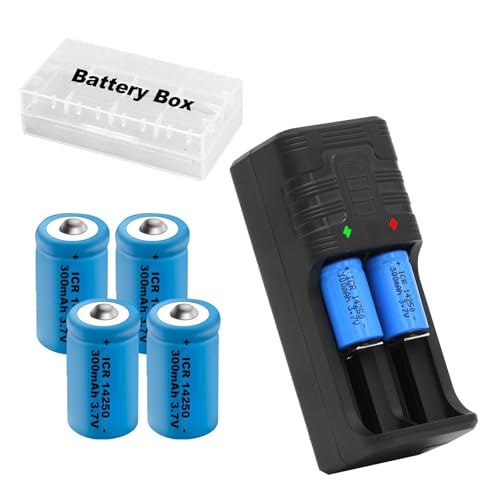 Rechargeable 3.7v 14250 Battery with Charger, 4 Pack Lithium Ion 1/2 AA Size Batteries Can Replace 3.6 Volt LS 14250, ER14250, 3v CR14250 Battery for Laser