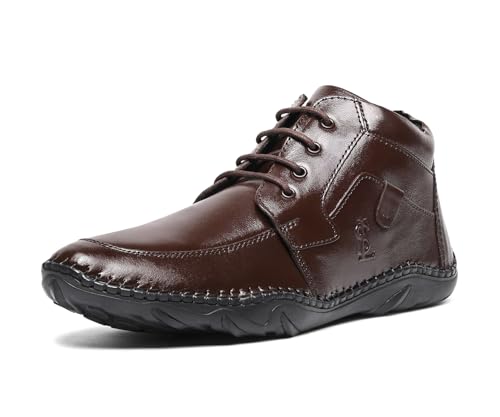 Image of LOUIS STITCH Genuine Leather Formal Shoes for Men | Ultra Lightweight and Flexible Rubber Sole Men's Lace Up Formal Shoes | Mid-Ankle Derby Shoes for Men | LSAXCK- |