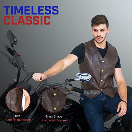 Motorcycle Vest For Men-Brown Leather Vest Classic Western Style Biker Vest For Men-Club Riding Vest Riding Gear (4Xl) #TOP2