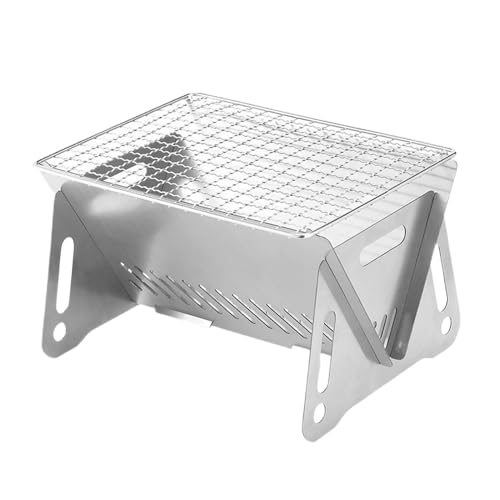 Barbacoa de carbón vegetal | Barbacoa de acero inoxidable | Patas plegables, parrilla portátil con ventilación, cocinar al aire libre, camping, picnic, accesorios