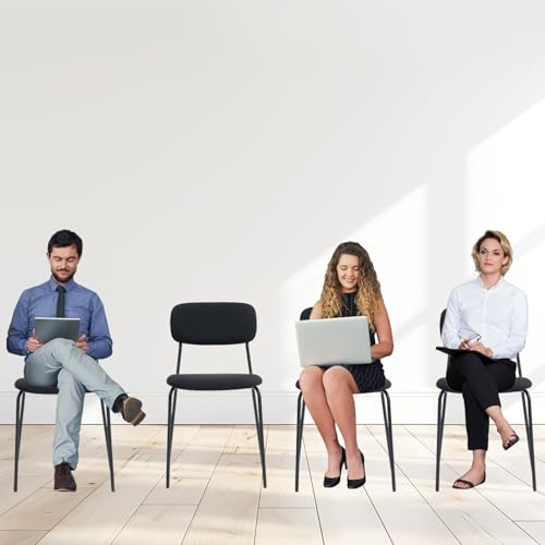 Image of Sidanli Stackable Waiting Room Chairs, Armless Upholstered Guest Chairs Set of 4 with Comfotable Cushion for Conference Reception Break Room Lobby, Black