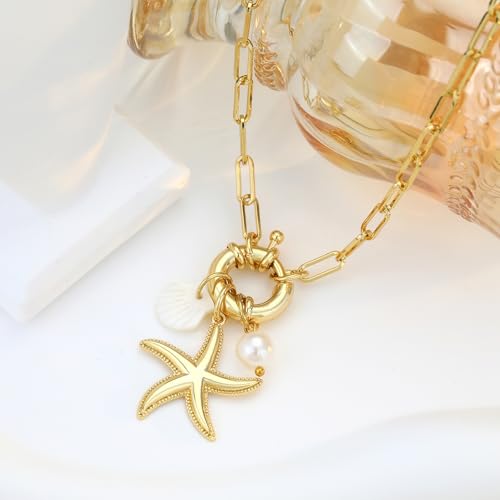 MISS RIGHT Dainty Gold Evil Eye Hamsa Hand Coin Lucky Charm Pendant Necklace for Women Trendy Vintage Paperclip Chain Sun Moon Clover Flower Chunky Charm Necklace Jewelry Gifts4