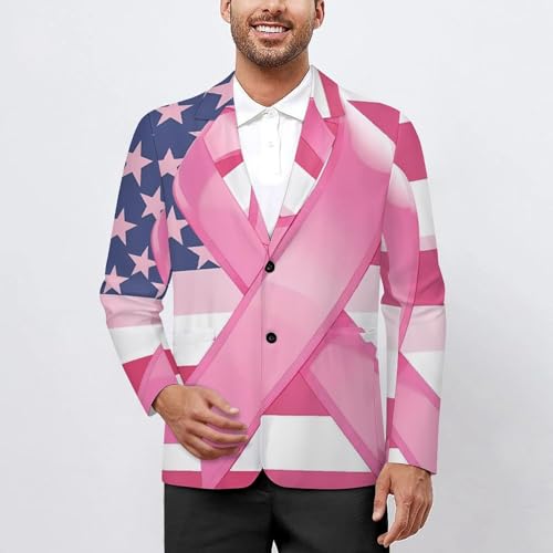 Ribbon Breast Cancer Awareness Flag Mens Blazer Casual Sport Coats Two Button Suit Jacket for Travel Wedding2