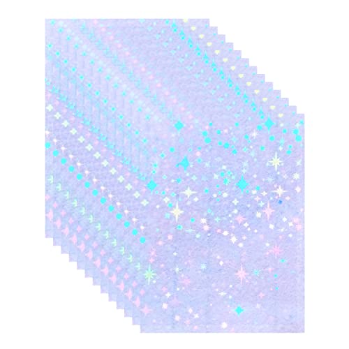 20 hojas tamaño A4 (210 x 297 mm) de papel adhesivo con diseño holográfico de estrellas, vinilo transparente, revestimiento holográfico láminas autoadhesivas