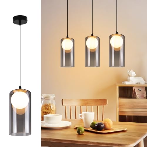 CBJKTX Hängelampe Vintage Pendelleuchte Esstisch - Glas Hängeleuchte G9 1 Flammig Esstischlampe Hängend Schwarz Retro Pendellampe Höhenverstellbar für Wohnzimmer Schlafzimmer (ohne Leuchtmittel)