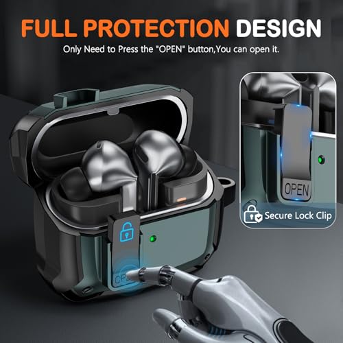 Compatible with Samsung Galaxy Buds 3 Case & Galaxy Buds 3 Pro Case,Full Body Shockproof Hard Shell Protection Design,with Secure Lock Clip & Cleaning kit