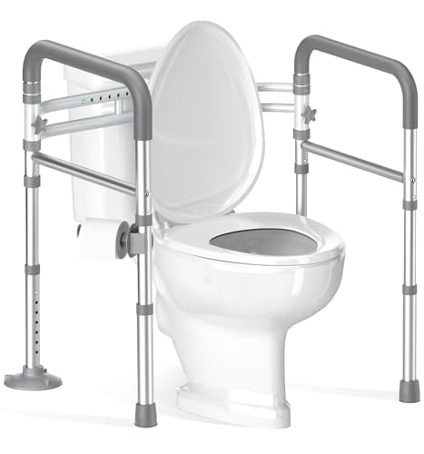 Soundfuse Toilet Safety Rails for Seniors, Adjustable Toilet Handles for Elderly and Disabled, Foldable Handicap Toilet Safety Frame Fit Any Toilets (350 LB)