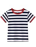 Spring&Gege Girls Short Sleeve Striped Color Blocking Ringer Tees Summer Trendy Crew Neck Pullover T Shirts Blouse, Navy Blue and White Striped Shirt Girls, Age 11-12 Years